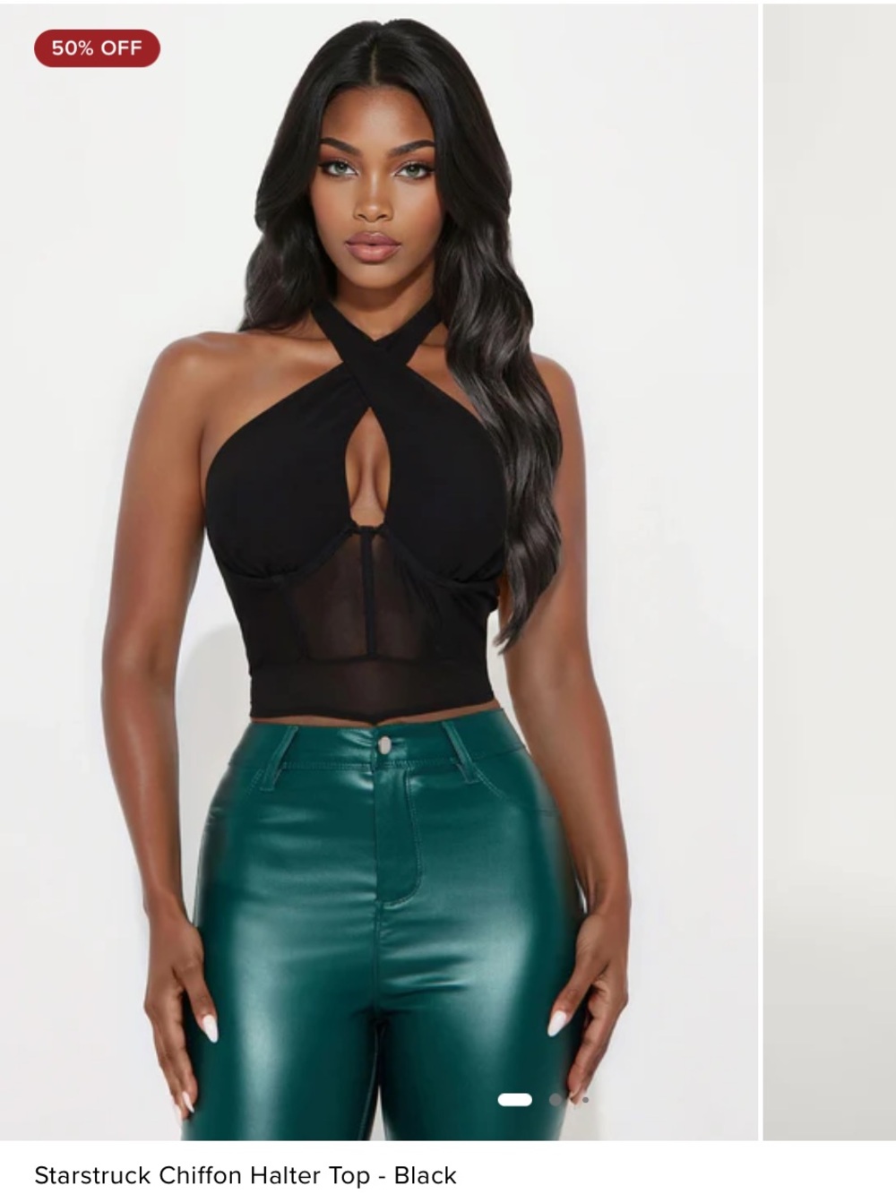Fashion Nova Black Chiffon Halter Crop Top